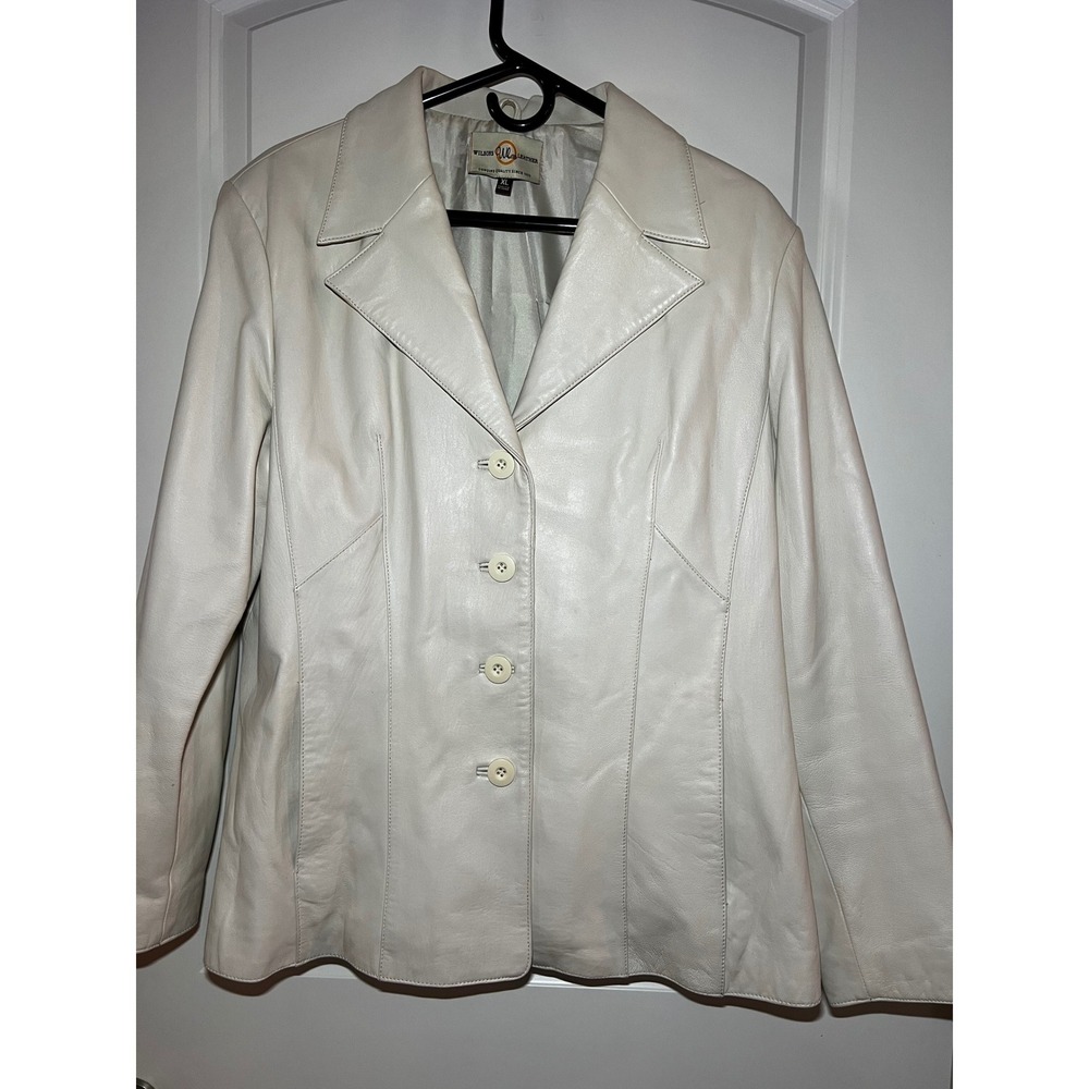 Wilsons Leather Genuine Quality Beige Blazer Jacket Womens XL Button Front